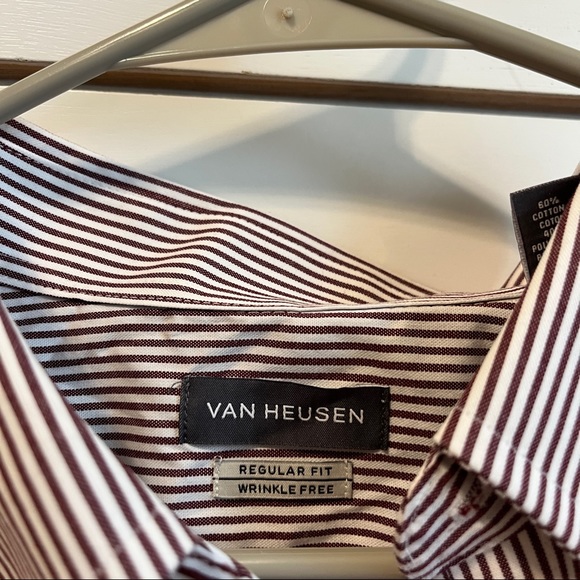 Van Heusen Maroon & White Stripe Button Down Shirt NWT - Picture 5 of 6